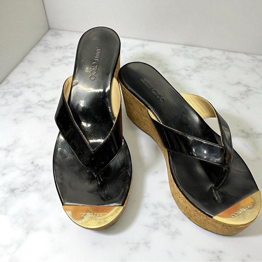 Jimmy Choo Black and Gold Platform Sandals Size 38